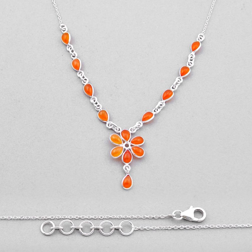 10.68cts natural orange cornelian (carnelian) pear 925 silver necklace n46654