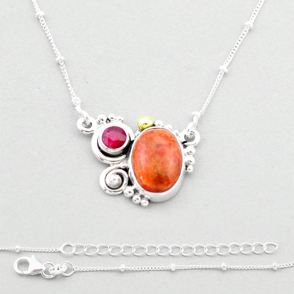 orange mojave turquoise red ruby 925 silver gold necklace u40174