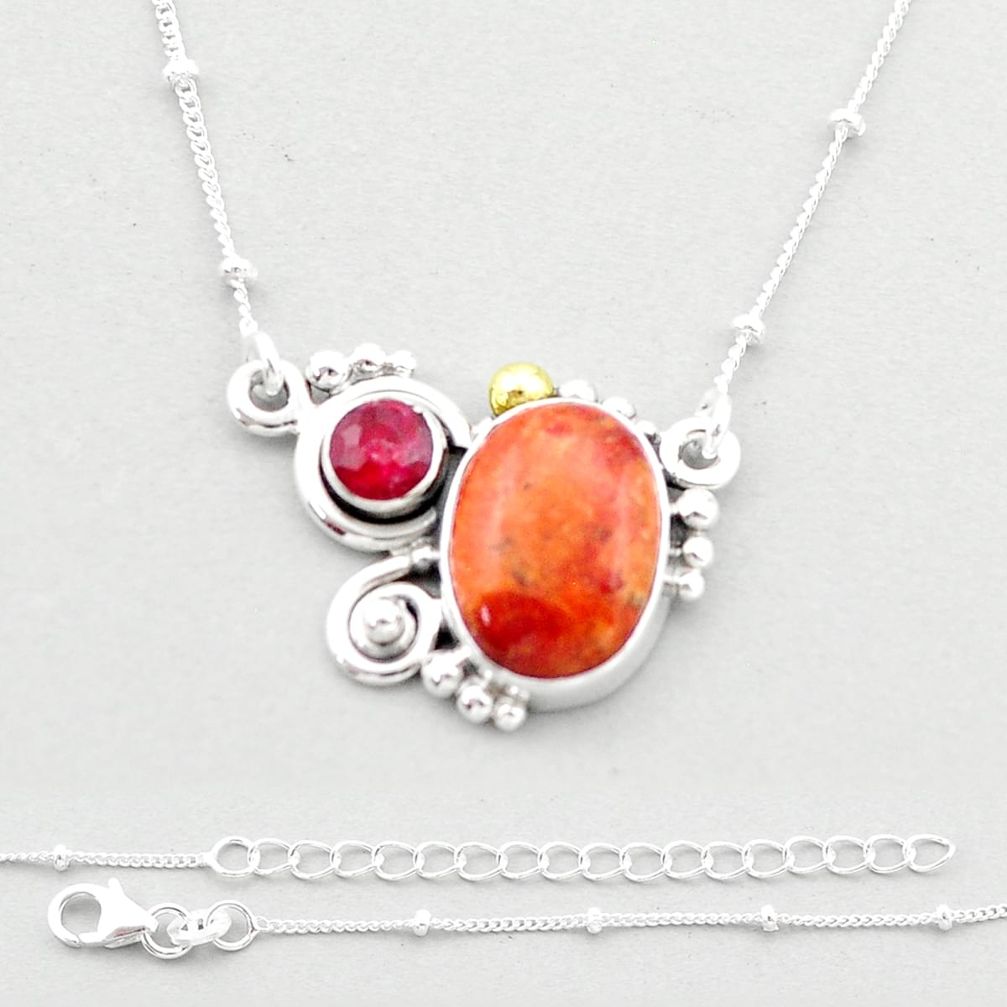 orange mojave turquoise ruby 925 silver gold necklace u40189