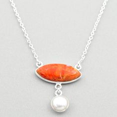 8.73cts natural orange mojave turquoise white pearl 925 silver necklace t70806