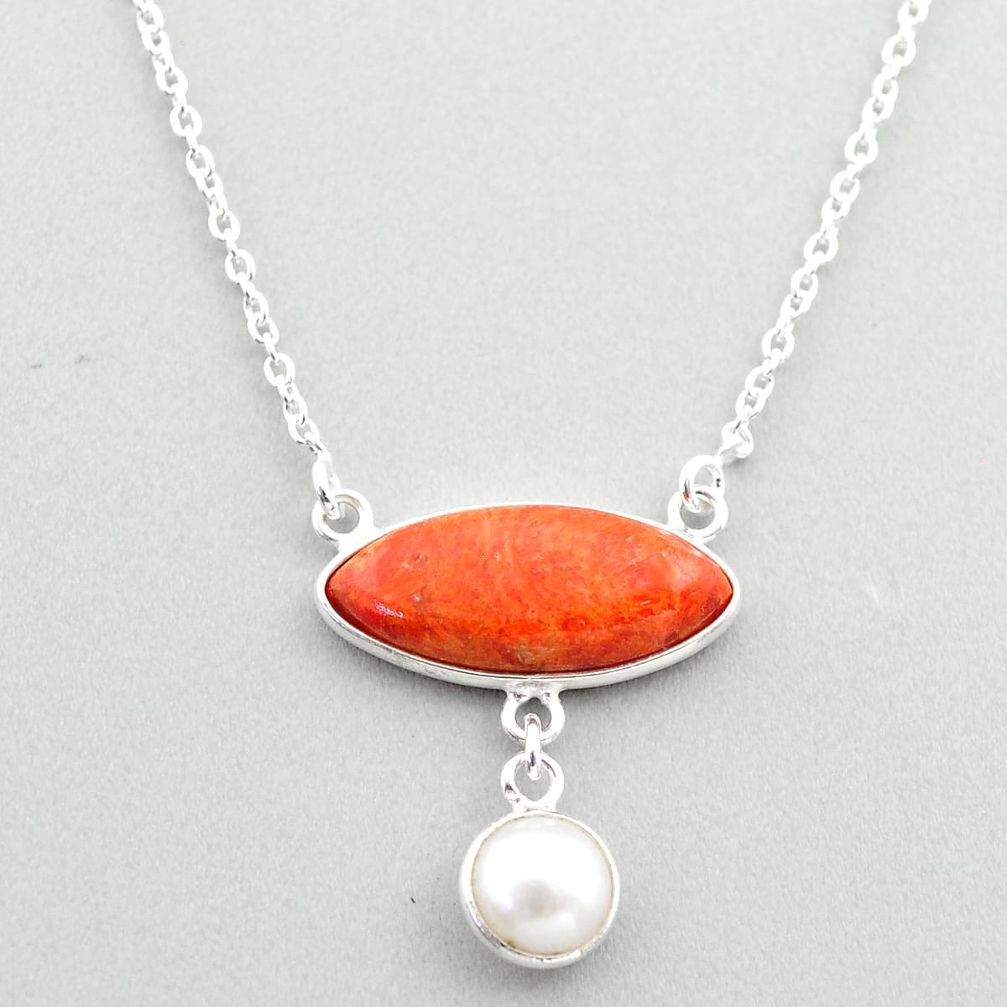 9.37cts natural orange mojave turquoise white pearl 925 silver necklace t70809