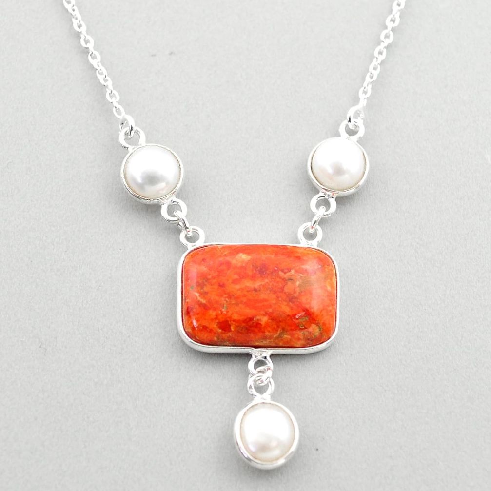  orange mojave turquoise white pearl 925 silver necklace t70812