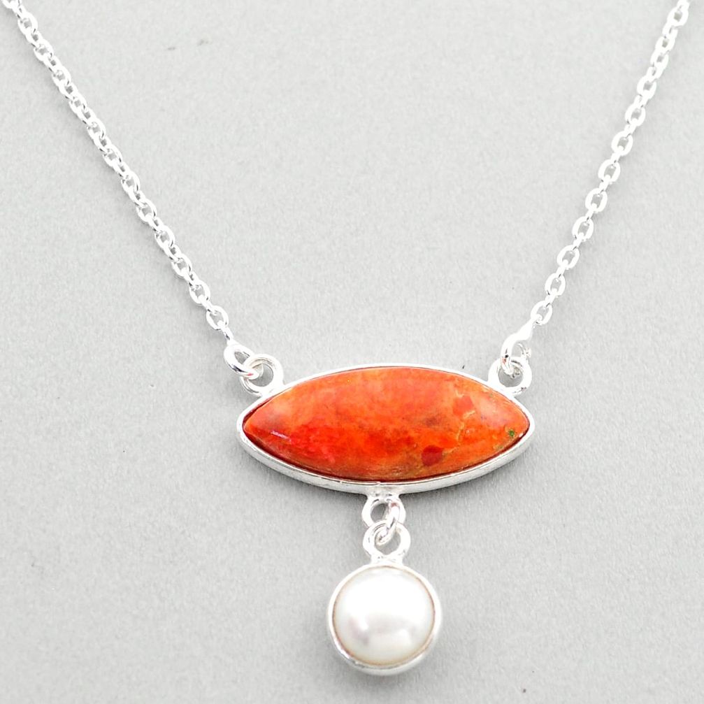 9.37cts natural orange mojave turquoise white pearl 925 silver necklace t70813