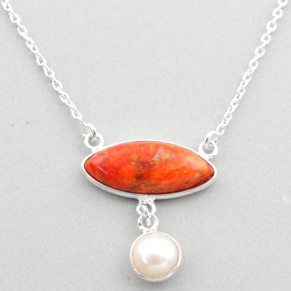 orange mojave turquoise white pearl 925 silver necklace t70814