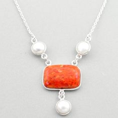 13.77cts natural orange mojave turquoise white pearl 925 silver necklace t70816