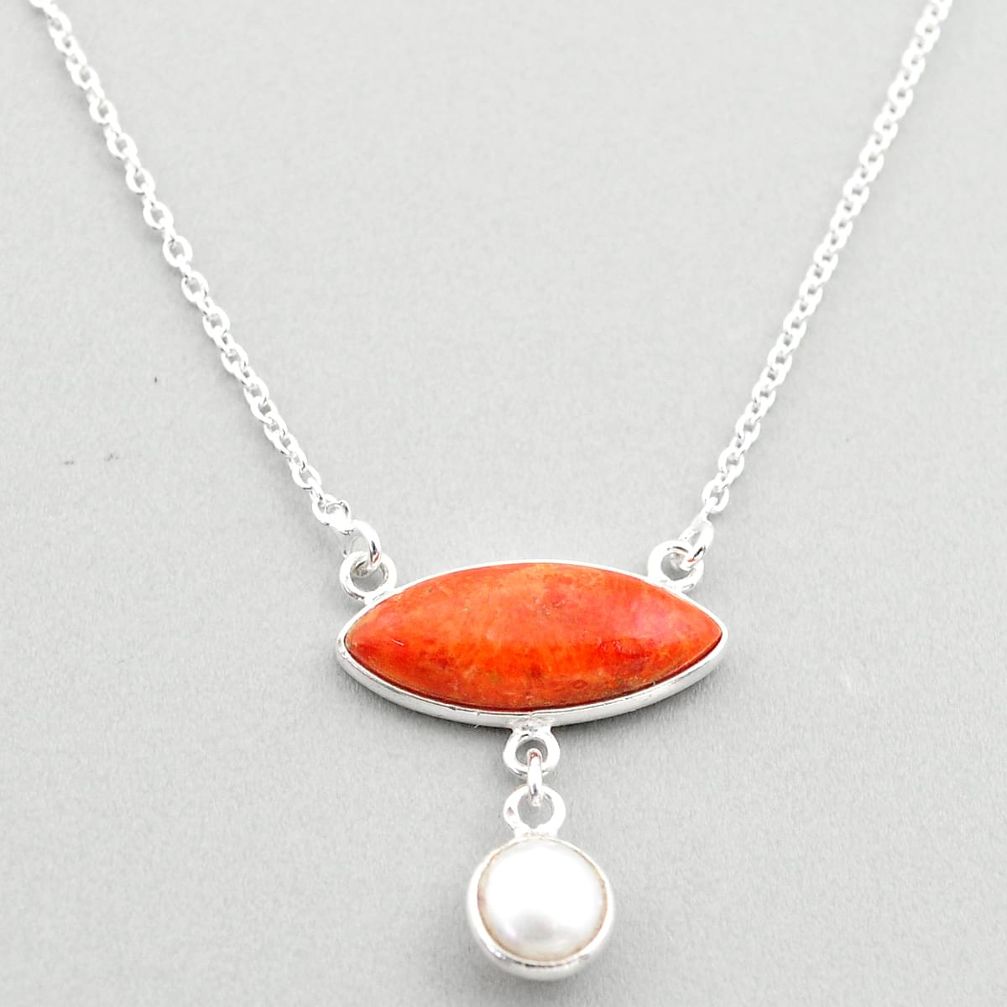 9.37cts natural orange mojave turquoise white pearl 925 silver necklace t70817