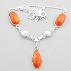 Clearance Sale- 19.72cts natural orange mojave turquoise white pearl 925 silver necklace t70833