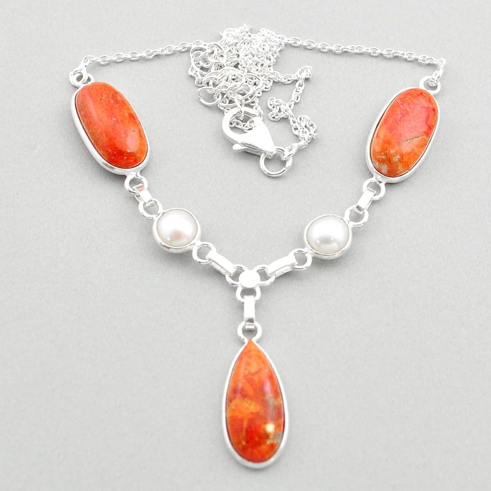  orange mojave turquoise white pearl 925 silver necklace t70834