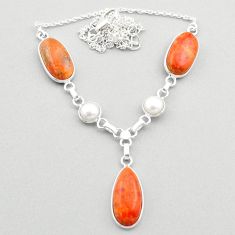 Clearance Sale- 19.68cts natural orange mojave turquoise white pearl 925 silver necklace t70838