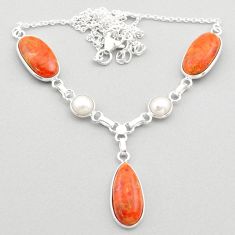 19.57cts natural orange mojave turquoise white pearl 925 silver necklace t70840