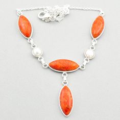 25.93cts natural orange mojave turquoise white pearl 925 silver necklace t70854