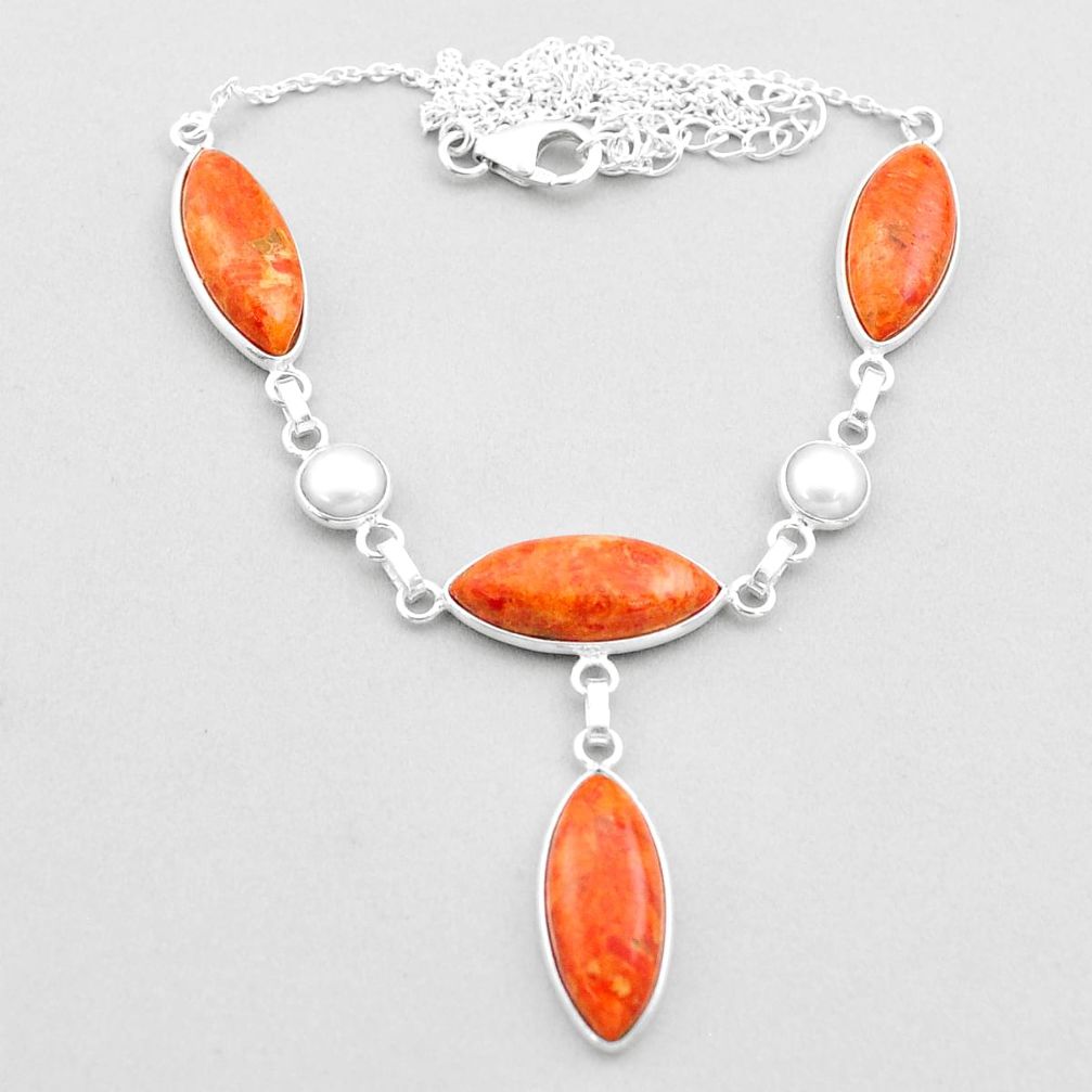  orange mojave turquoise white pearl 925 silver necklace t70860