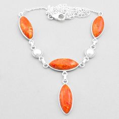 25.28cts natural orange mojave turquoise white pearl 925 silver necklace t70860
