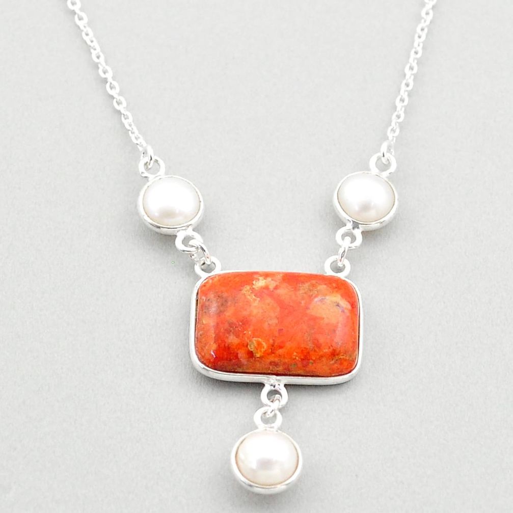  orange mojave turquoise white pearl 925 silver necklace t71093