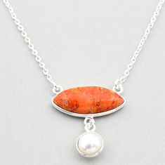10.23cts natural orange mojave turquoise white pearl 925 silver necklace t71094