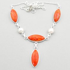 25.00cts natural orange mojave turquoise white pearl 925 silver necklace t71097