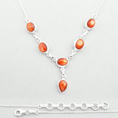 19.54cts natural orange sunstone (hematite feldspar) 925 silver necklace u60471