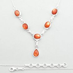 19.53cts natural orange sunstone (hematite feldspar) 925 silver necklace u60479