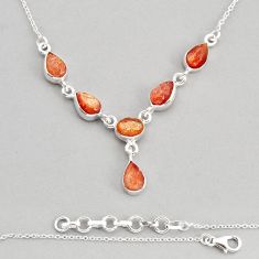 12.60cts natural orange sunstone (hematite feldspar) 925 silver necklace y80671