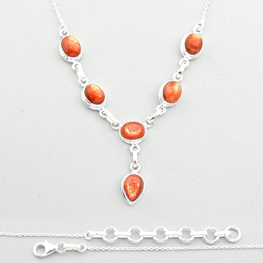 19.53cts natural orange sunstone (hematite feldspar) oval silver necklace u60476