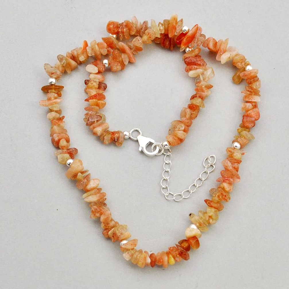 71.48cts natural orange sunstone rough fancy 925 sterling silver necklace y1033