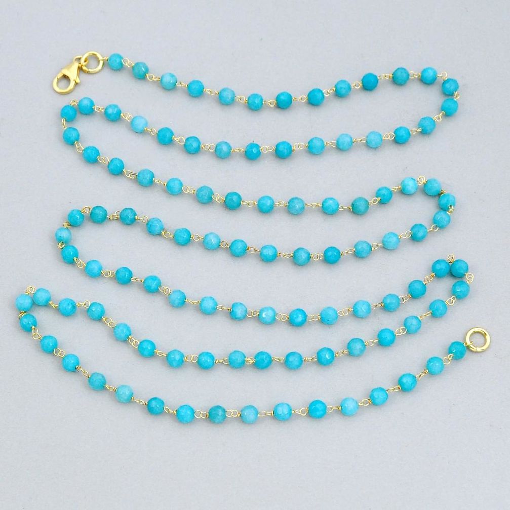 40.66cts natural peruvian amazonite 925 silver gold beads necklace jewelry y6972