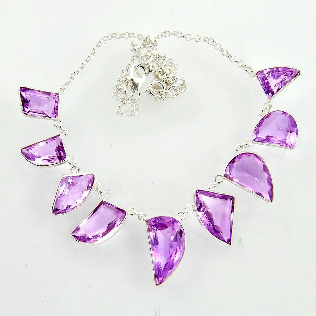 59.39cts natural pink amethyst fancy 925 sterling silver necklace jewelry d47376
