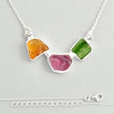 11.07cts natural pink green yellow tourmaline rough 925 silver necklace u26811