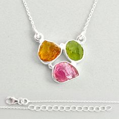 10.10cts natural pink green yellow tourmaline rough 925 silver necklace u26826