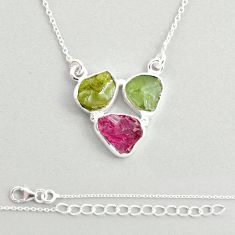 11.13cts natural pink green yellow tourmaline rough 925 silver necklace u26827