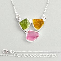 11.20cts natural pink green yellow tourmaline rough 925 silver necklace u26837
