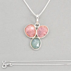 9.38cts natural pink morganite aquamarine 925 sterling silver necklace y80652