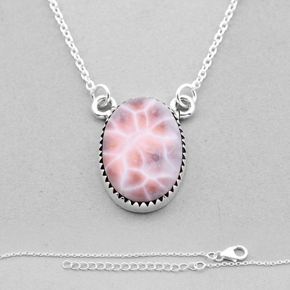 13.27cts natural pink natrolite oval 925 sterling silver necklace jewelry n50144