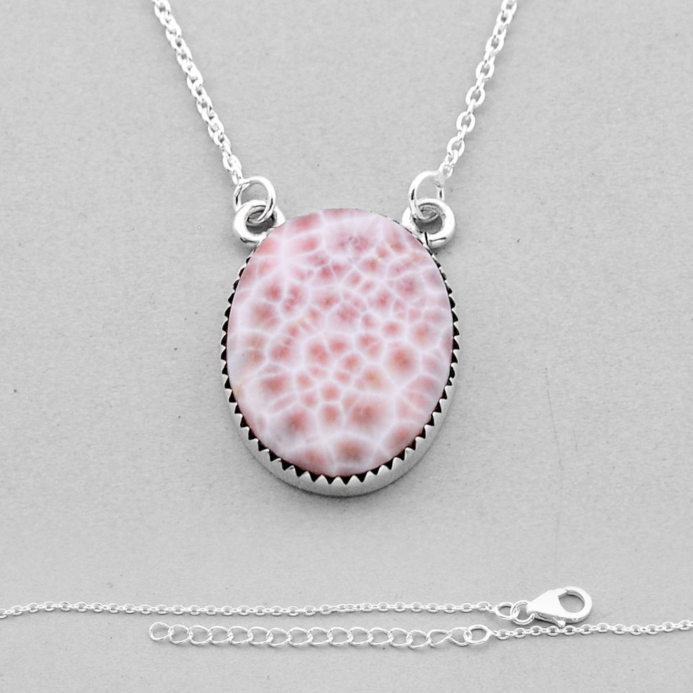 17.41cts natural pink natrolite oval 925 sterling silver necklace jewelry n50148