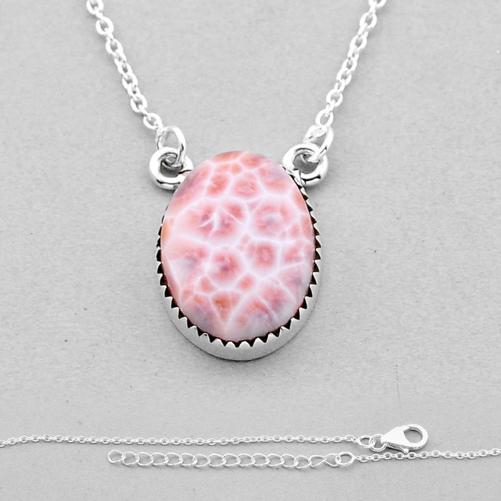 13.40cts natural pink natrolite oval 925 sterling silver necklace jewelry n50155
