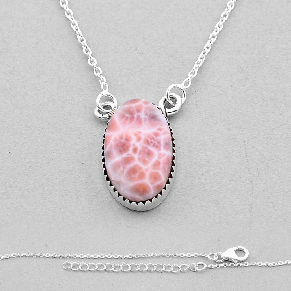 13.40cts natural pink natrolite oval 925 sterling silver necklace jewelry n50158