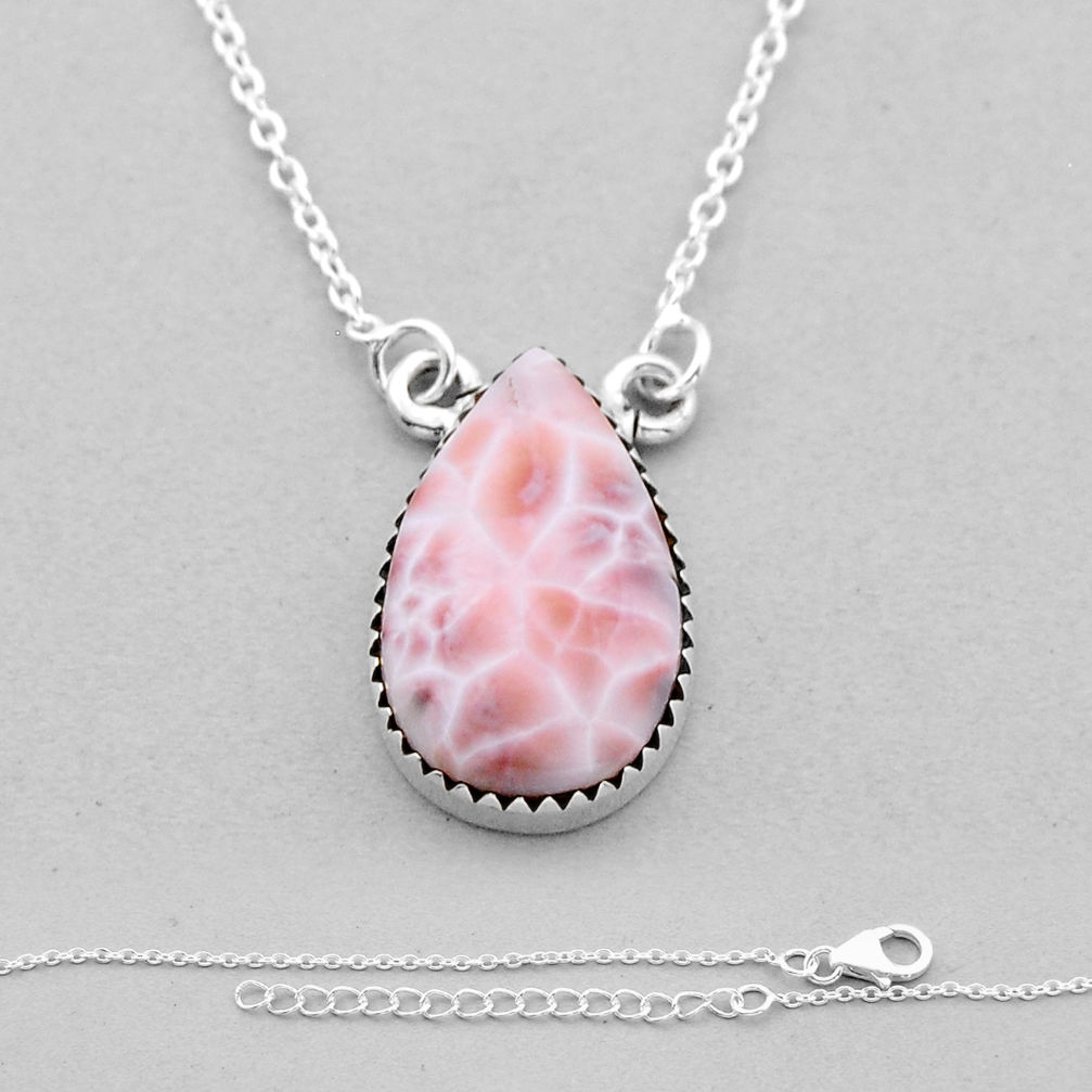 12.30cts natural pink natrolite pear 925 sterling silver necklace jewelry n50152