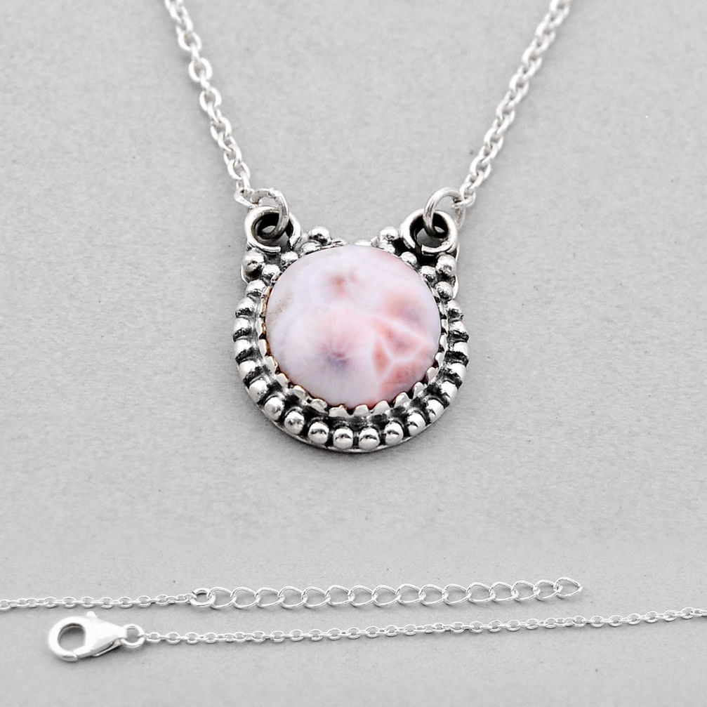 4.98cts natural pink natrolite round 925 sterling silver necklace jewelry n49013
