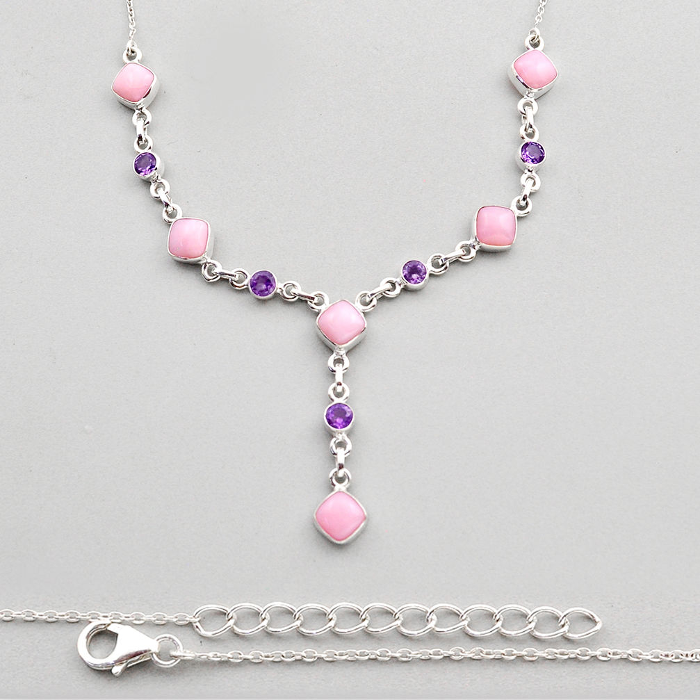 21.03cts natural pink opal amethyst 925 sterling silver necklace jewelry y84282