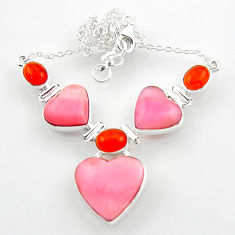 30.41cts natural pink opal cornelian (carnelian) heart silver necklace r52322
