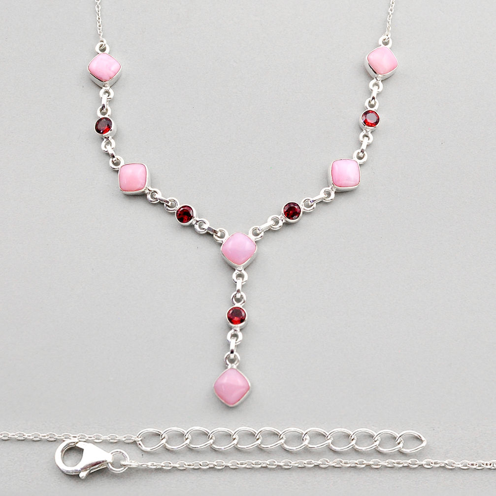 22.80cts natural pink opal garnet 925 sterling silver necklace jewelry y84290