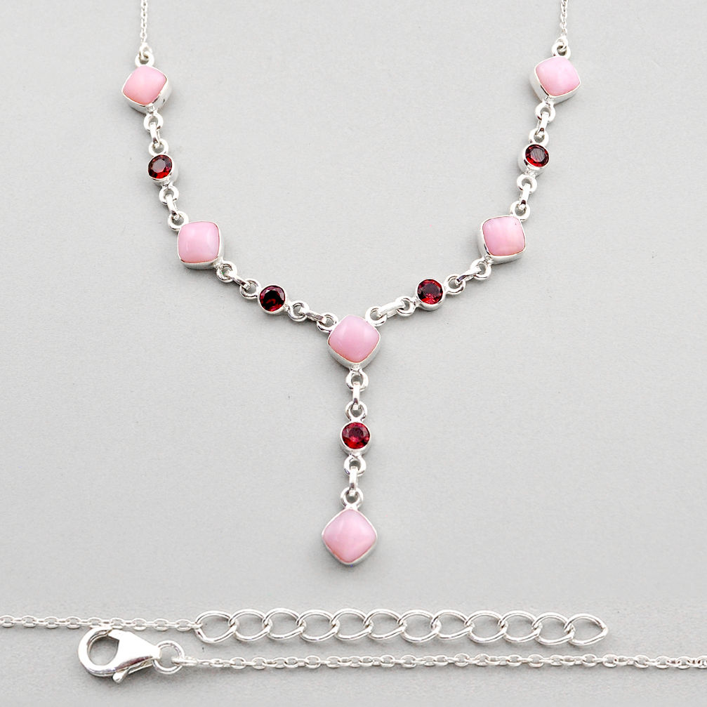 22.77cts natural pink opal garnet 925 sterling silver necklace jewelry y84291