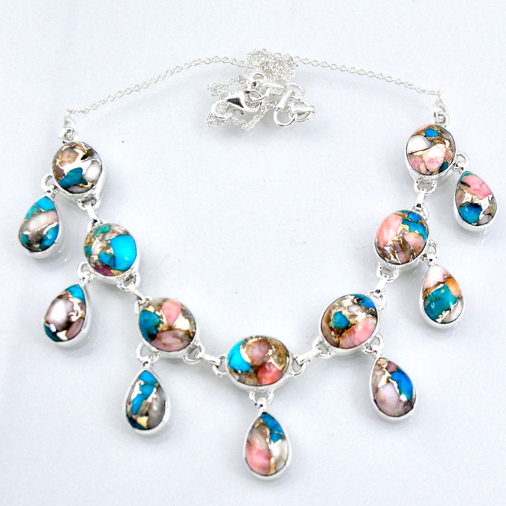 64.19cts natural pink opal in turquoise 925 sterling silver necklace r56118