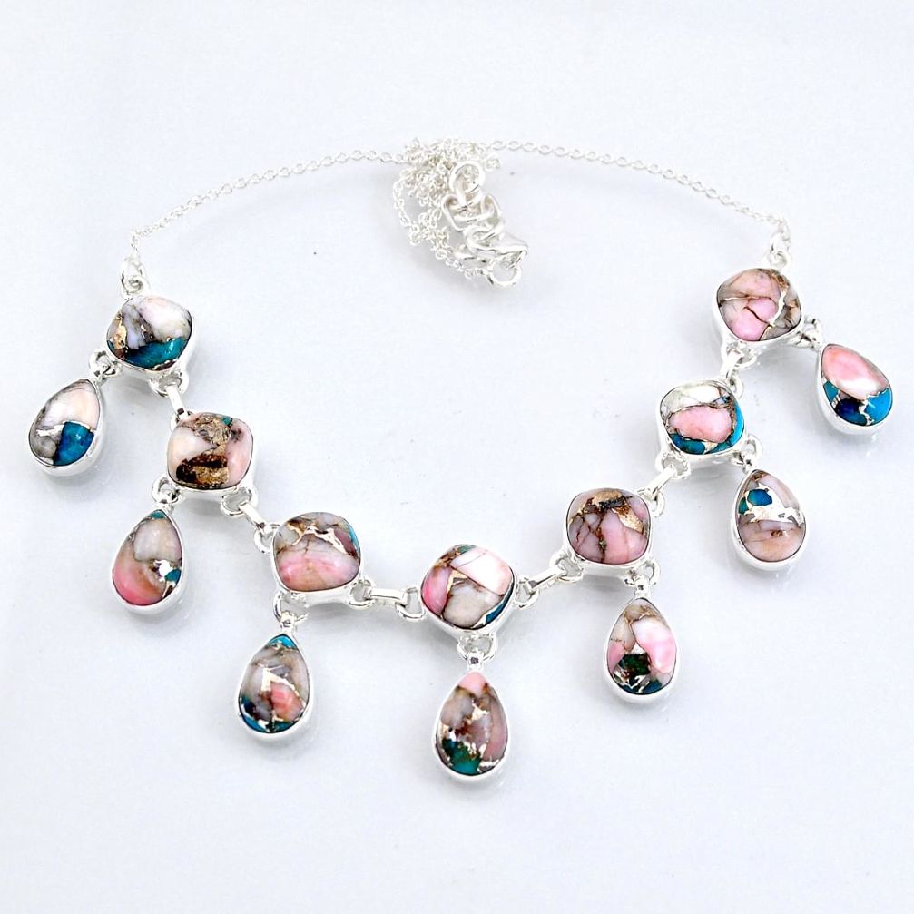 59.85cts natural pink opal in turquoise 925 sterling silver necklace r56120