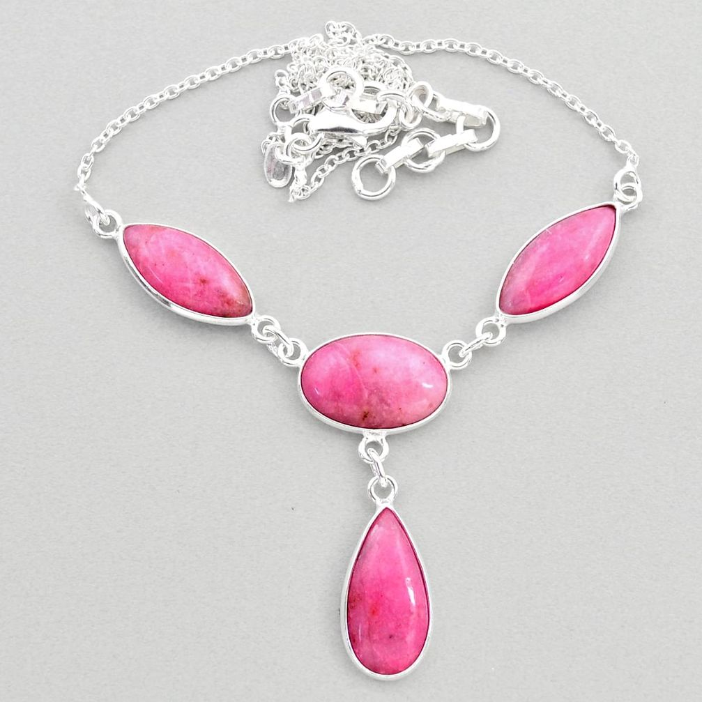 22.02cts natural pink petalite 925 sterling silver necklace jewelry t45275