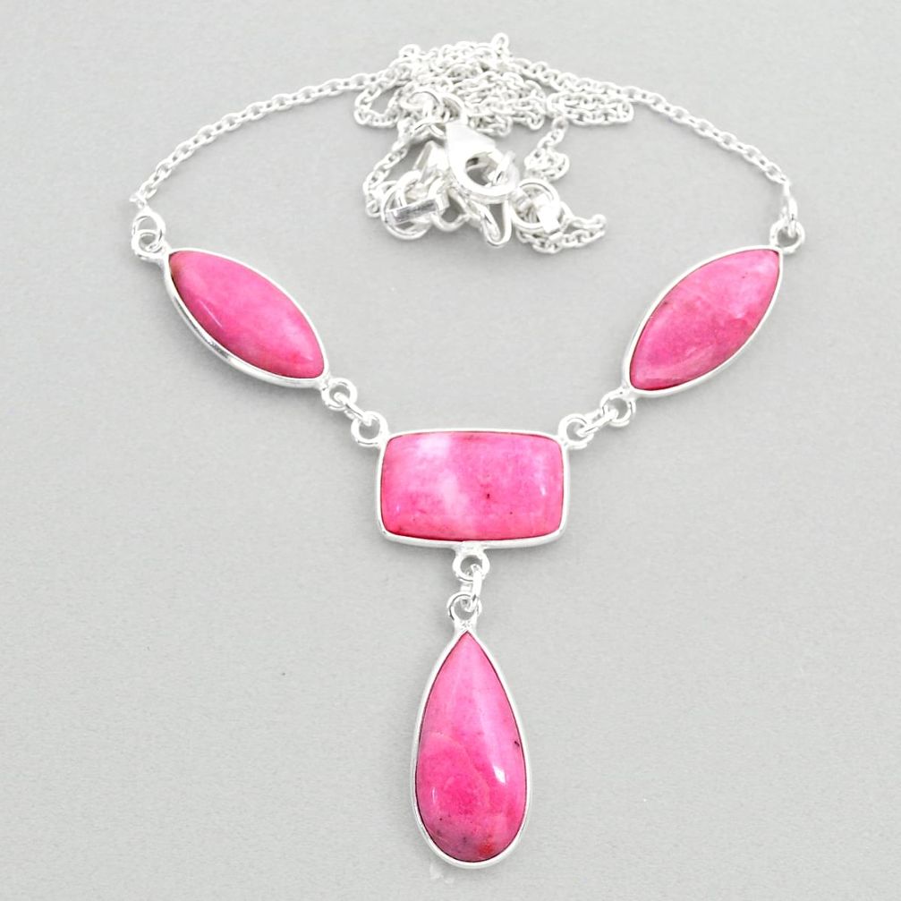25.57cts natural pink petalite 925 sterling silver necklace jewelry t45277