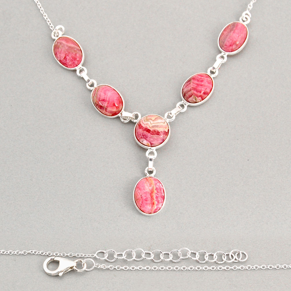28.06cts natural pink rhodochrosite inca rose (argentina) silver necklace y74949