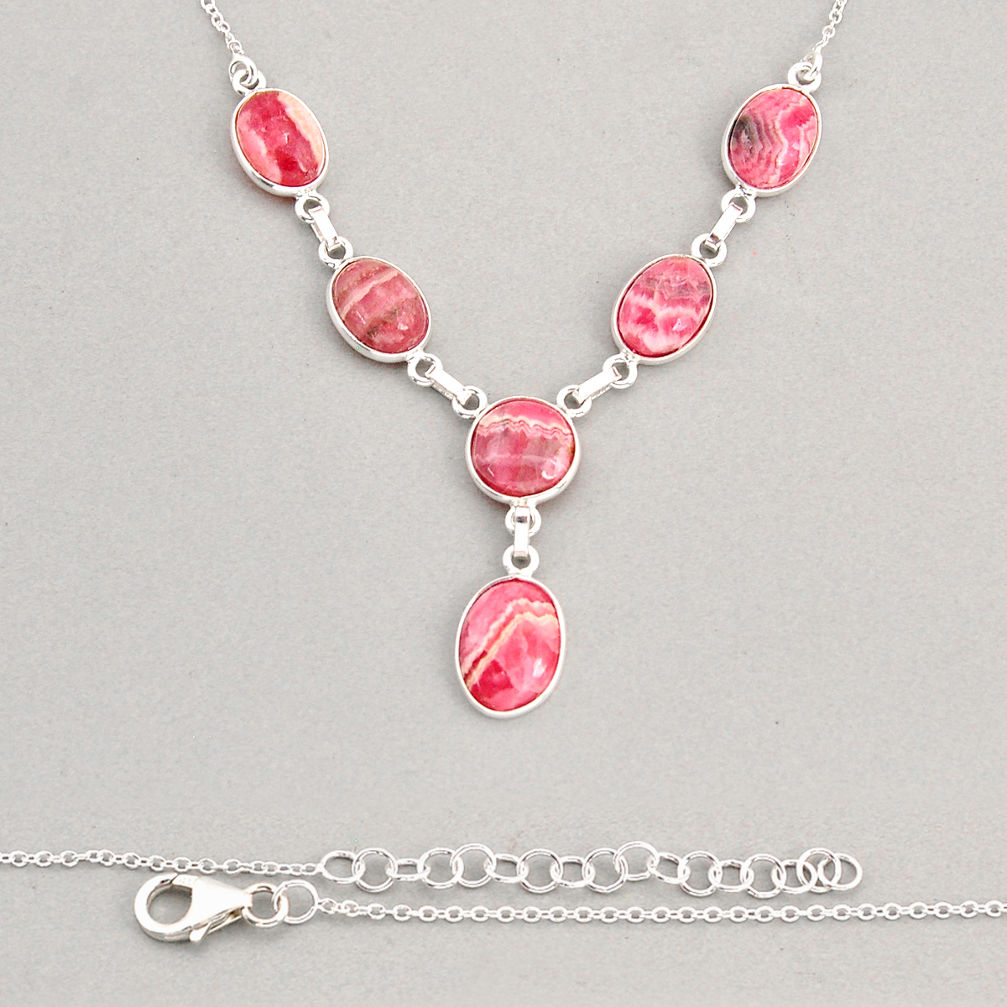 25.00cts natural pink rhodochrosite inca rose (argentina) silver necklace y74952
