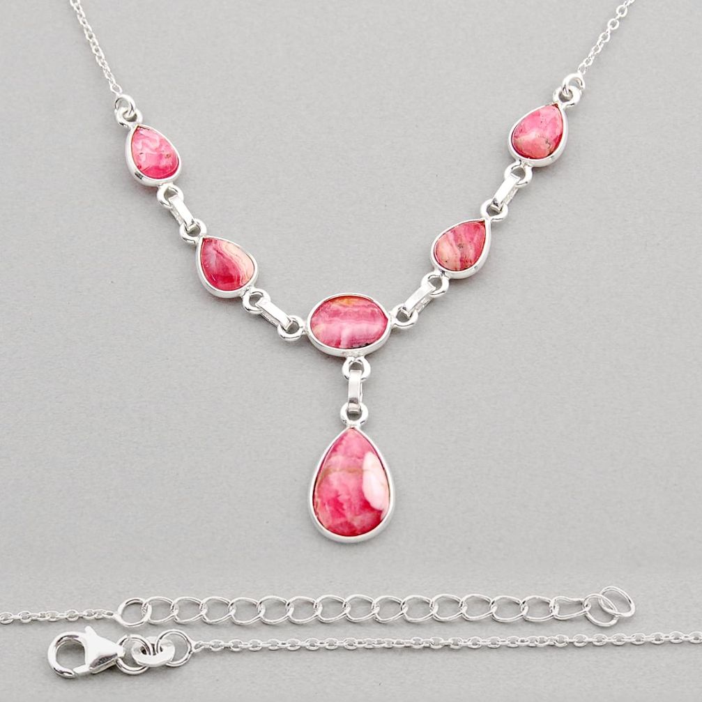 15.65cts natural pink rhodochrosite inca rose (argentina) silver necklace y92146