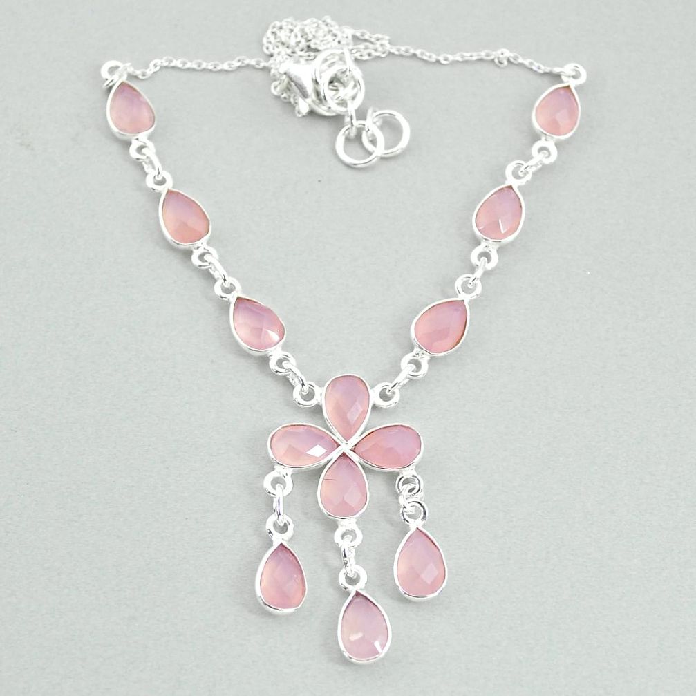 19.99cts natural pink rose quartz 925 silver necklace jewelry t34116